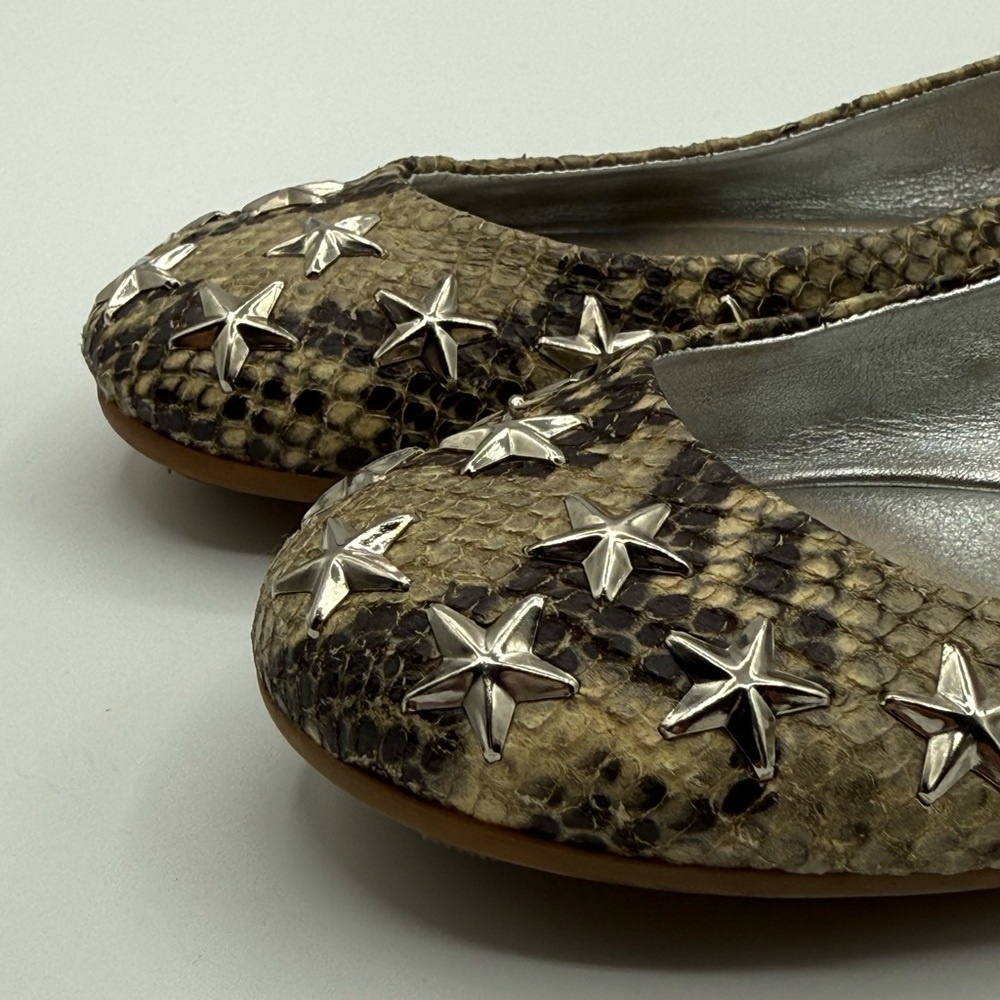 Jimmy Choo Beige Python Embossed Leather Windsor Star Embellished Ballet Flats - Picture 10 of 16